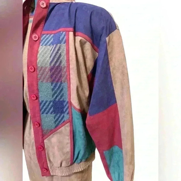 Vintage Ciao Ltd Plaid Sweater Gray Taupe Suede Dress Jacket 2 Piece Set Size 4 - Picture 2 of 16